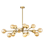 Lustre linéaire moderne à 15 lumières pour îlot de cuisine Sputnik, composé de branches et de bulles en verre