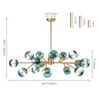 Lustre linéaire moderne à 15 lumières pour îlot de cuisine Sputnik, composé de branches et de bulles en verre