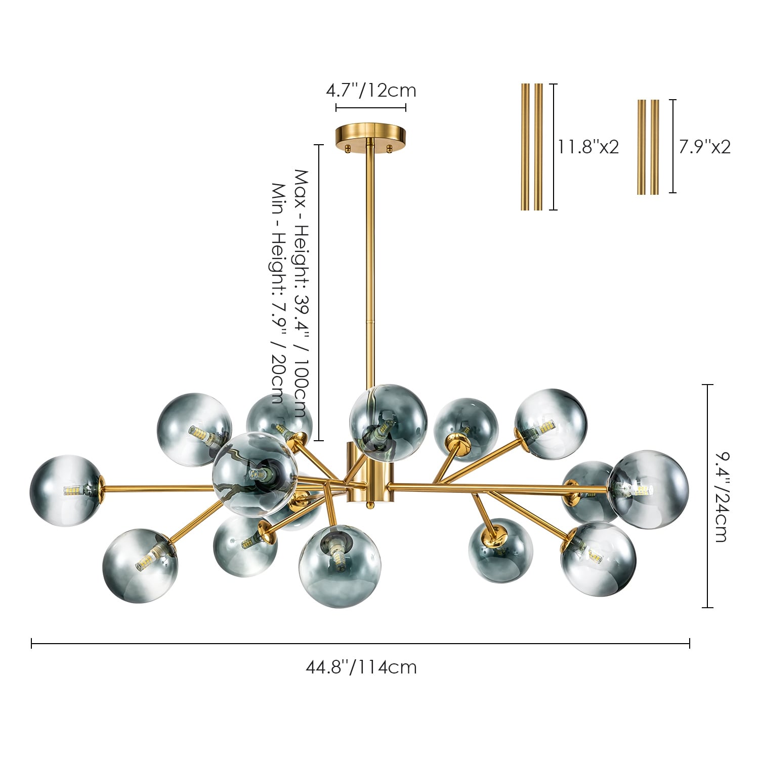 Lustre moderne à bulles Spoutnik de grande taille, noir ou doré, pour salle à manger