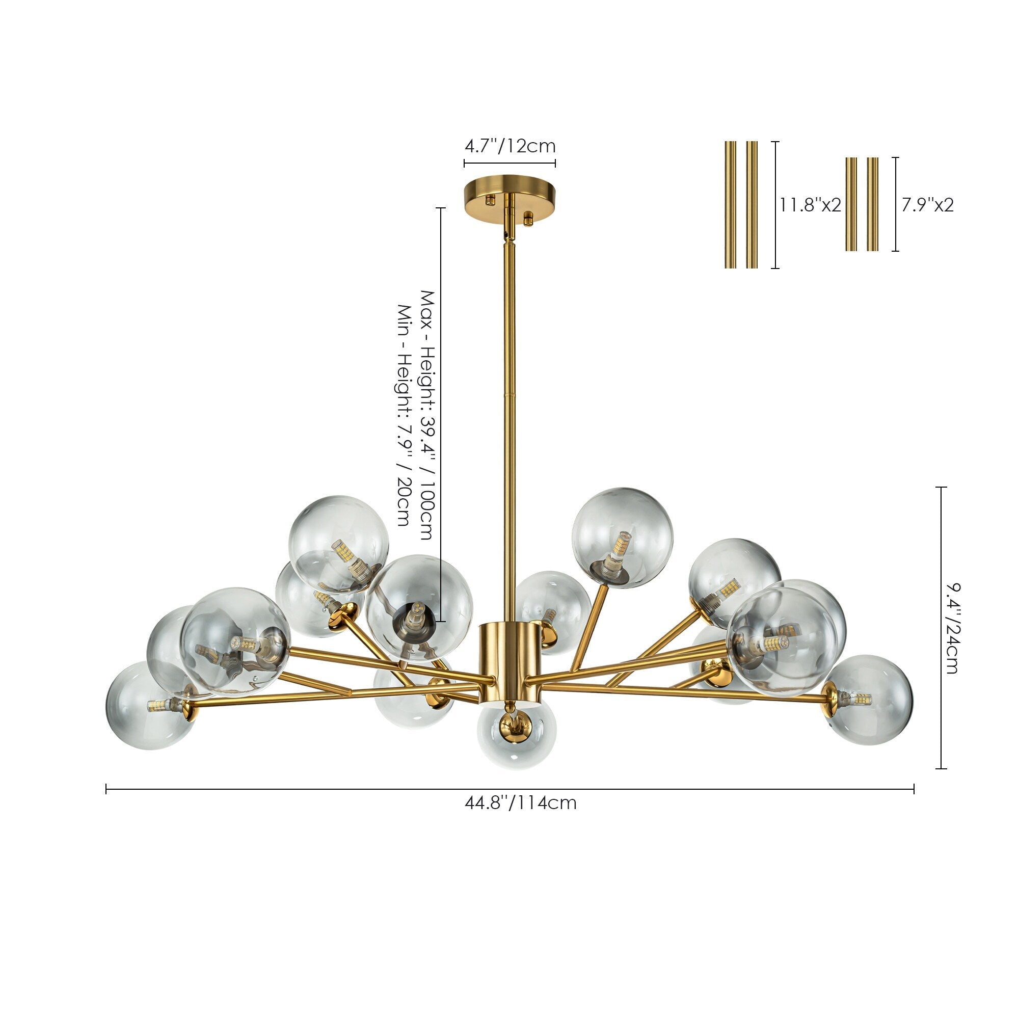 Lustre moderne à bulles Spoutnik de grande taille, noir ou doré, pour salle à manger