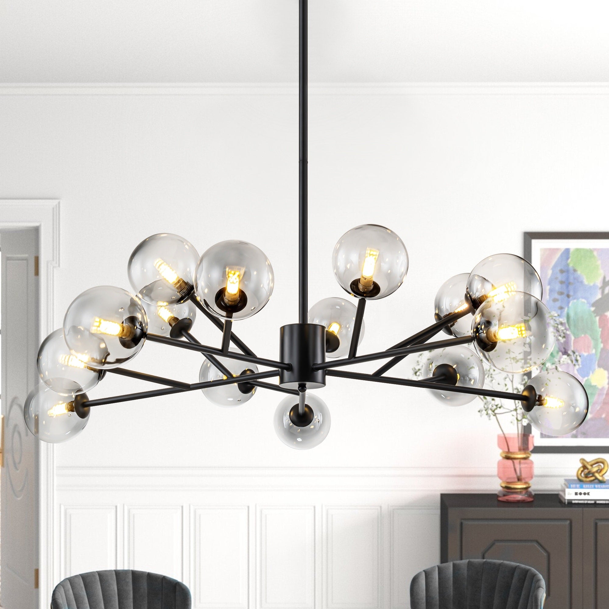 Lustre moderne à bulles Spoutnik de grande taille, noir ou doré, pour salle à manger