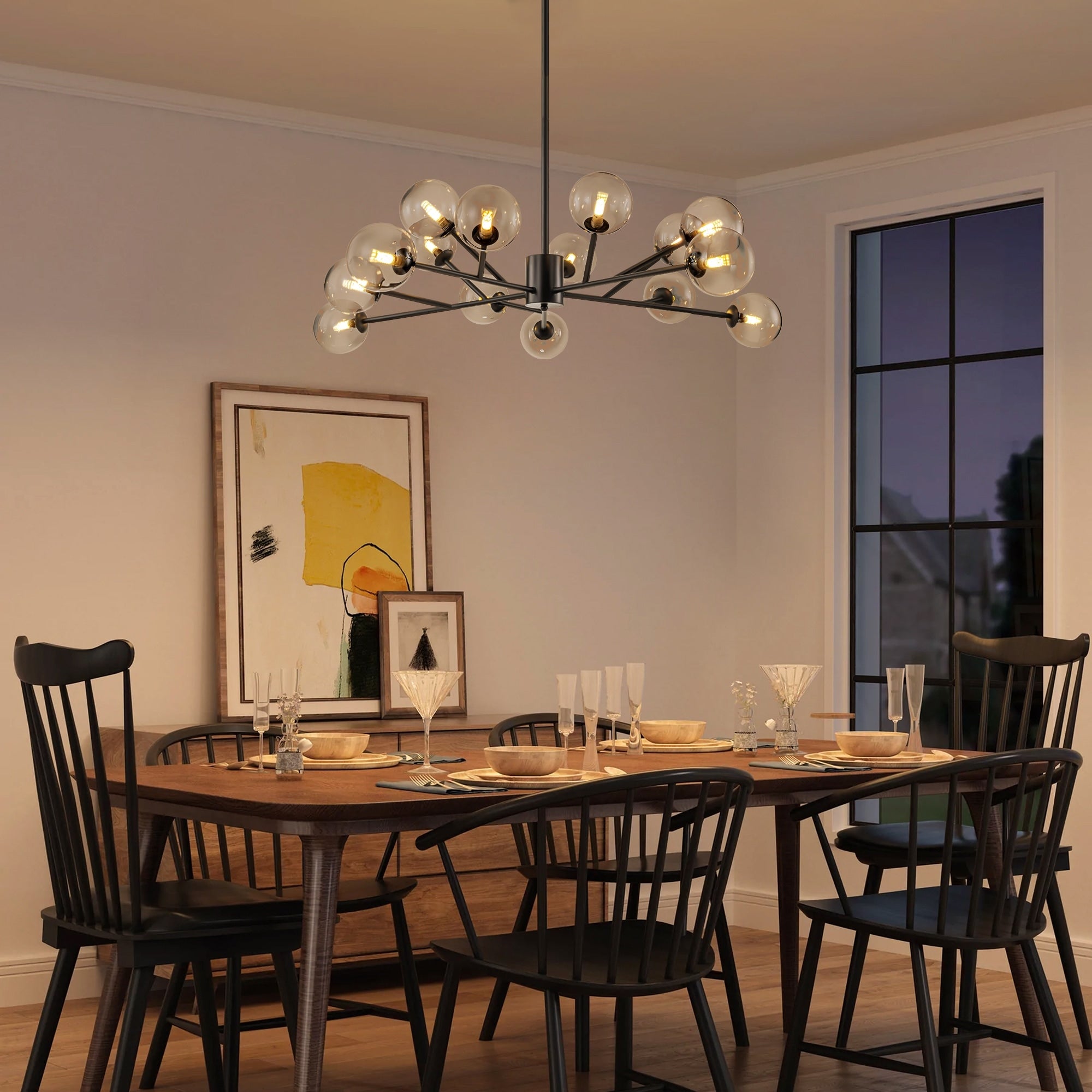 Lustre moderne à bulles Spoutnik de grande taille, noir ou doré, pour salle à manger