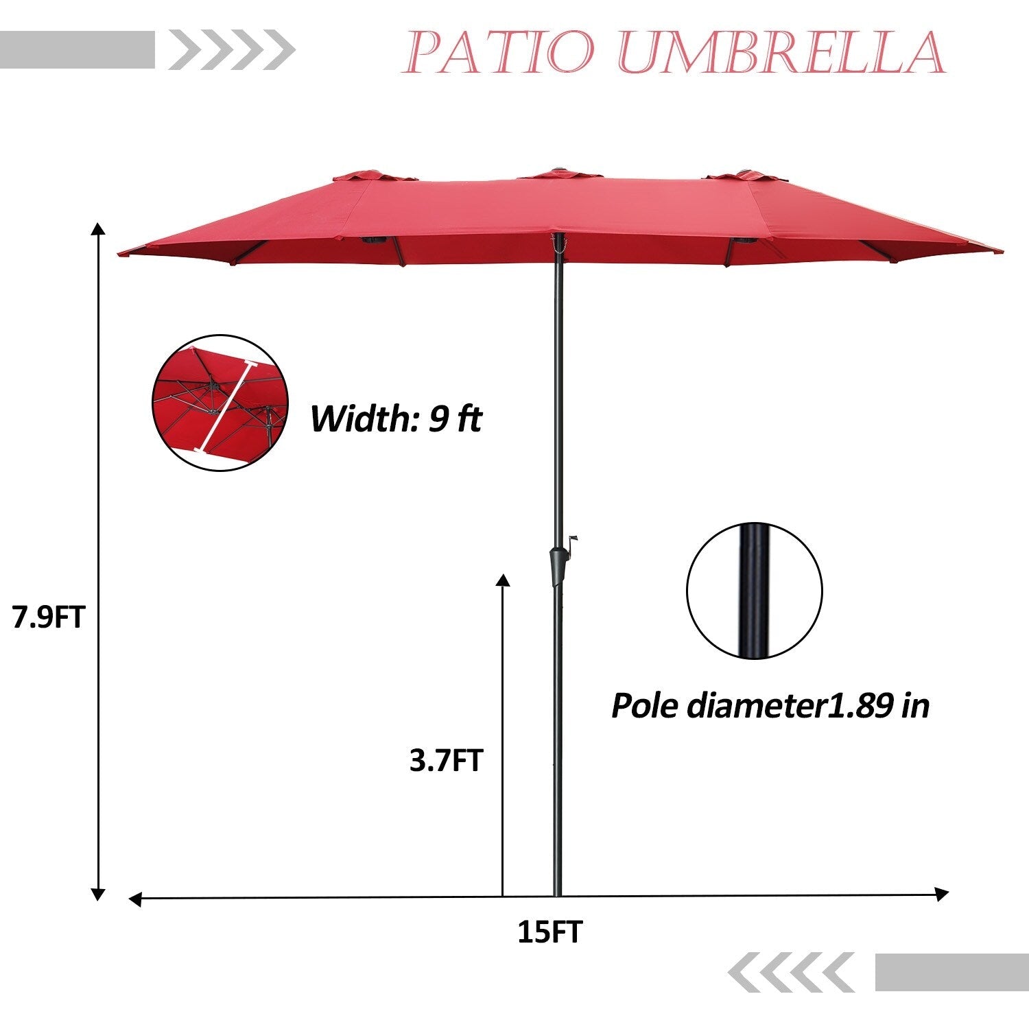 Parasol de patio rectangulaire Autlaycil de 13 pieds, très grand parasol d'extérieur sans base