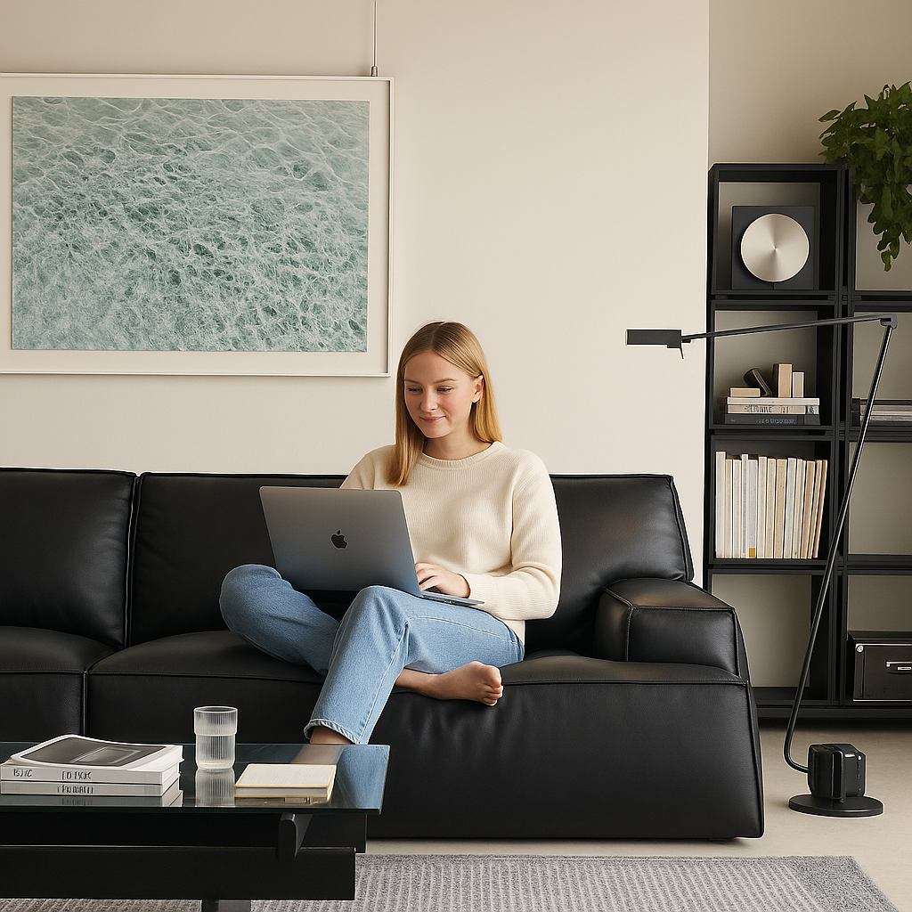 Deacon Minimalist Top Grain Leather Sofa