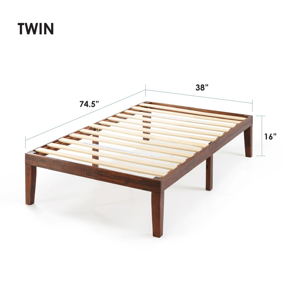 Cadre de lit plateforme classique en bois massif de 16 pouces, disponible en plusieurs finitions