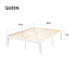 Cadre de lit plateforme classique en bois massif de 16 pouces, disponible en plusieurs finitions