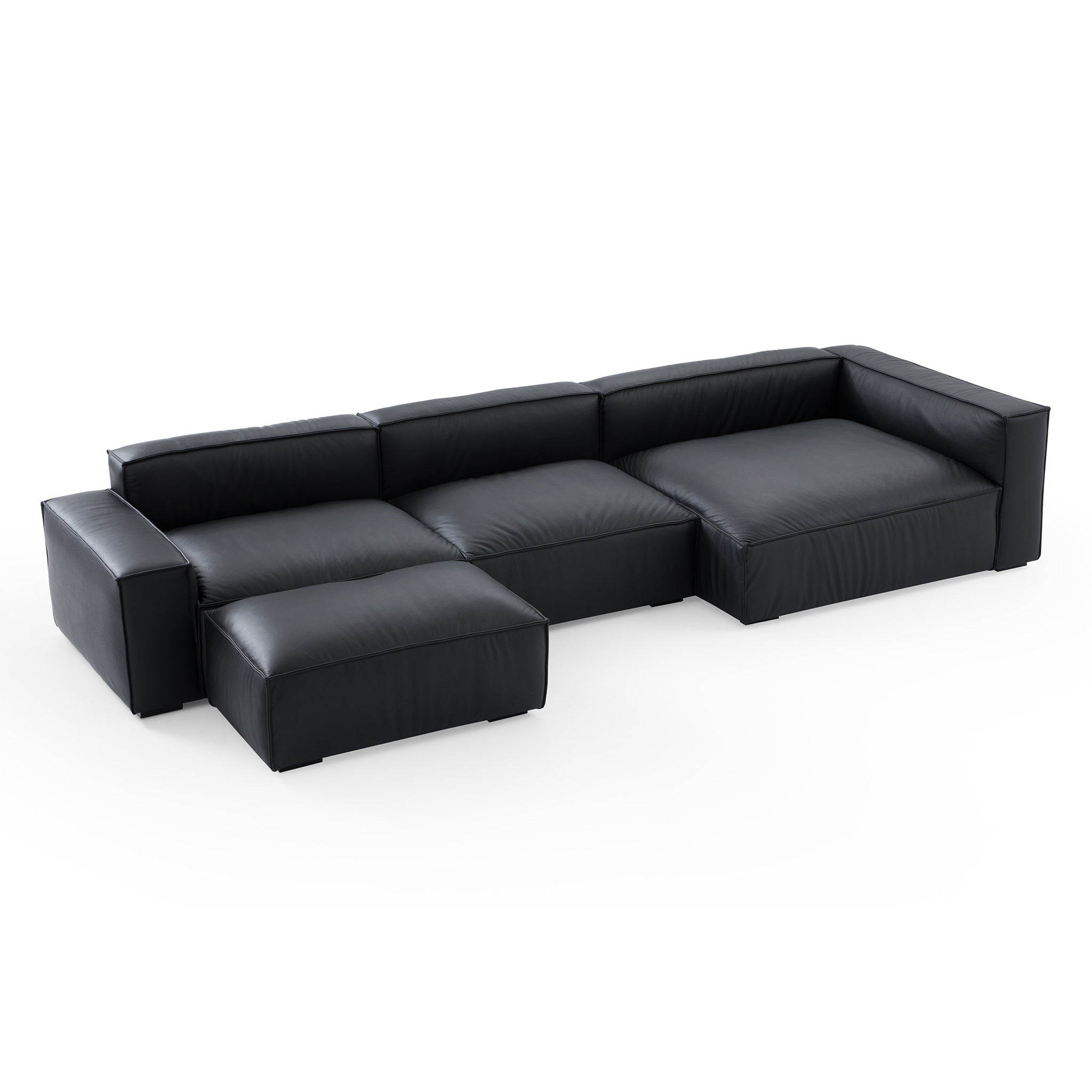 Canapé sectionnel et ottoman minimaliste de luxe en cuir noir