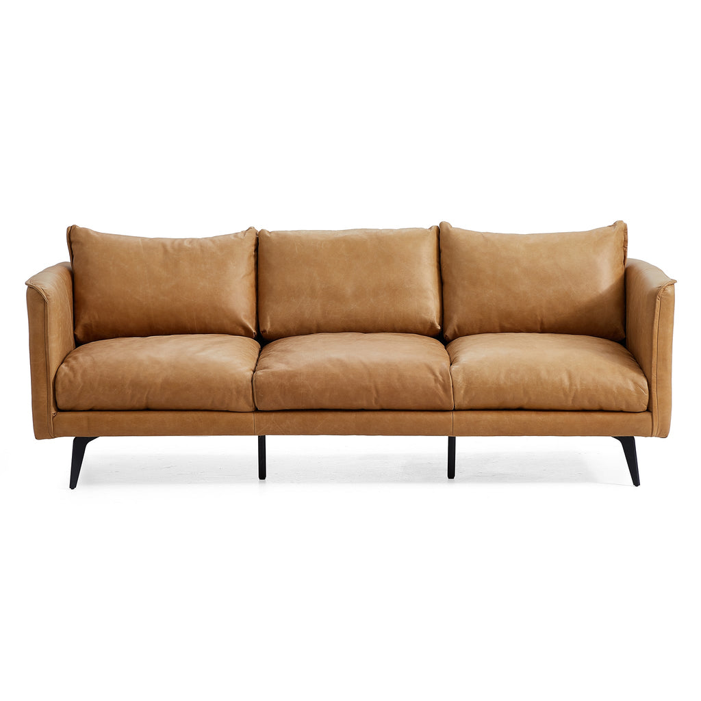 Cognac Tan Genuine Leather Straight Back Sofa
