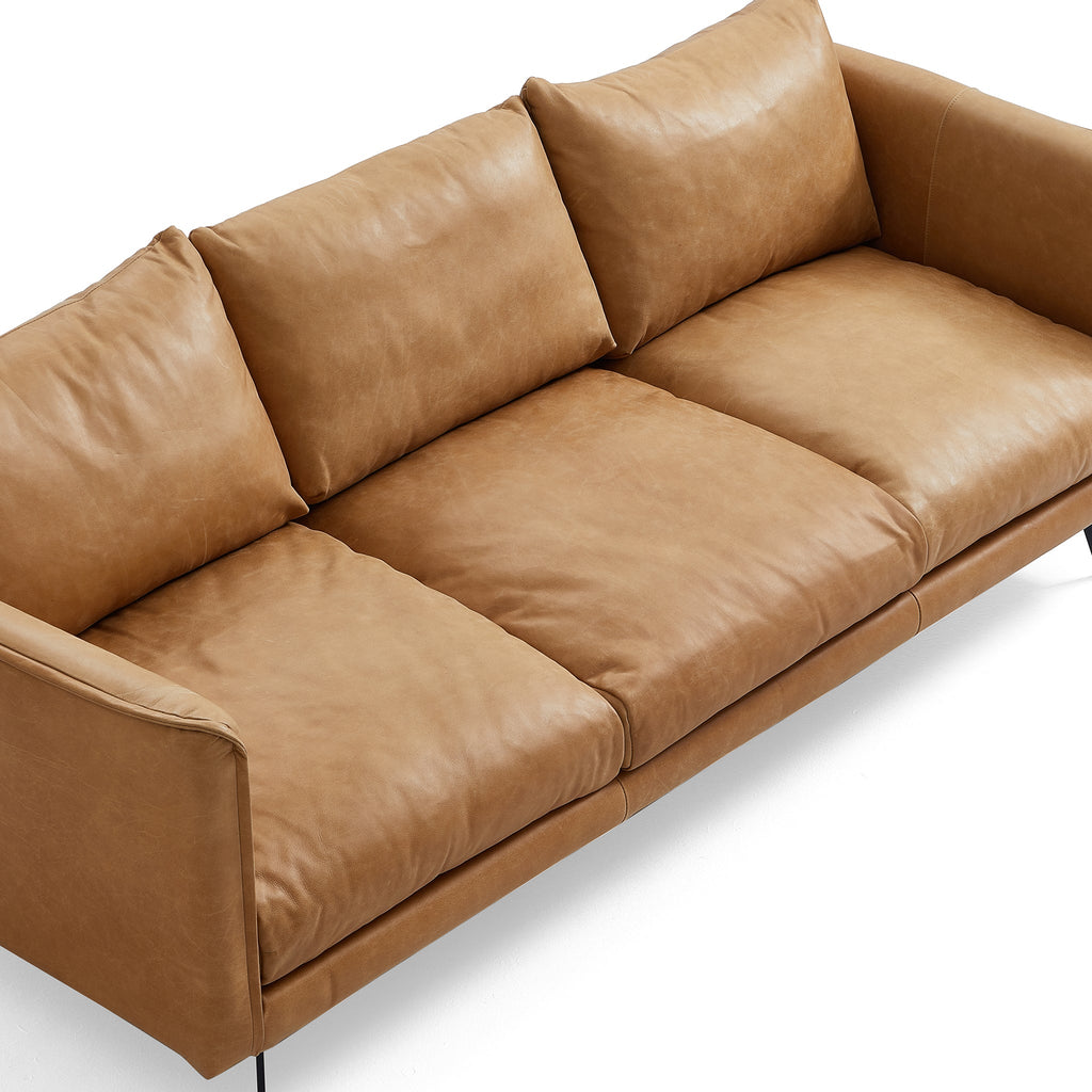 Cognac Tan Genuine Leather Straight Back Sofa