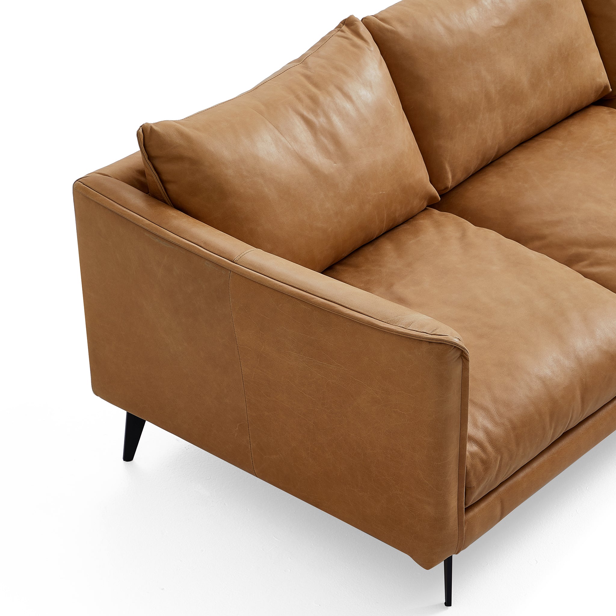 Cognac Tan Genuine Leather Straight Back Sofa