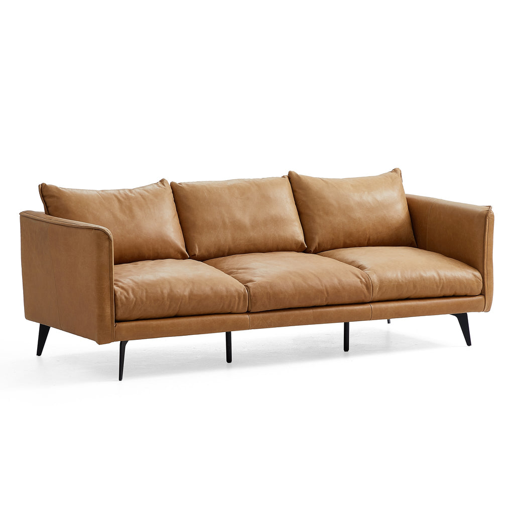 Cognac Tan Genuine Leather Straight Back Sofa