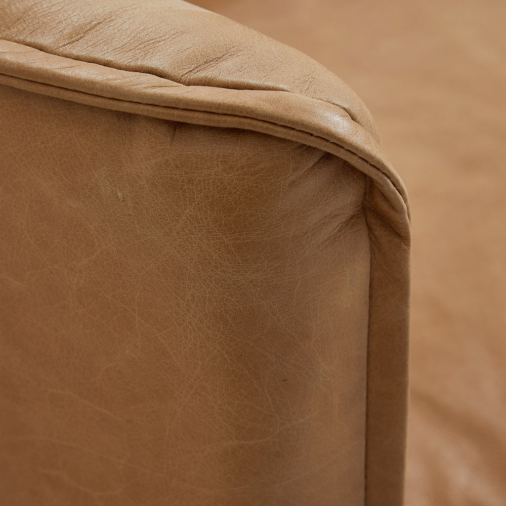 Cognac Tan Genuine Leather Straight Back Sofa