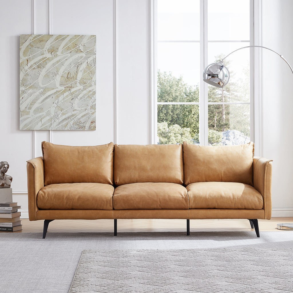 Cognac Tan Genuine Leather Straight Back Sofa