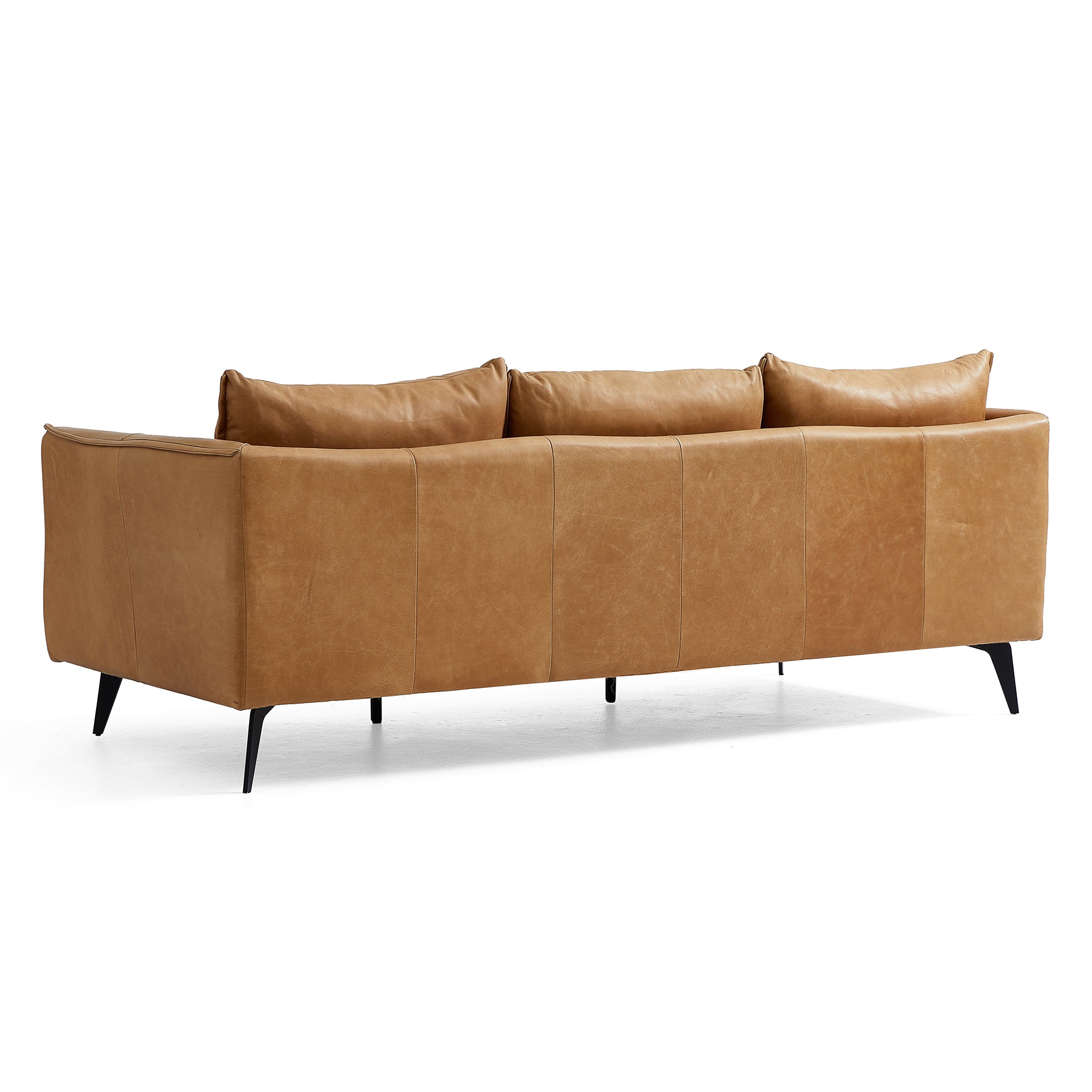 Cognac Tan Genuine Leather Straight Back Sofa