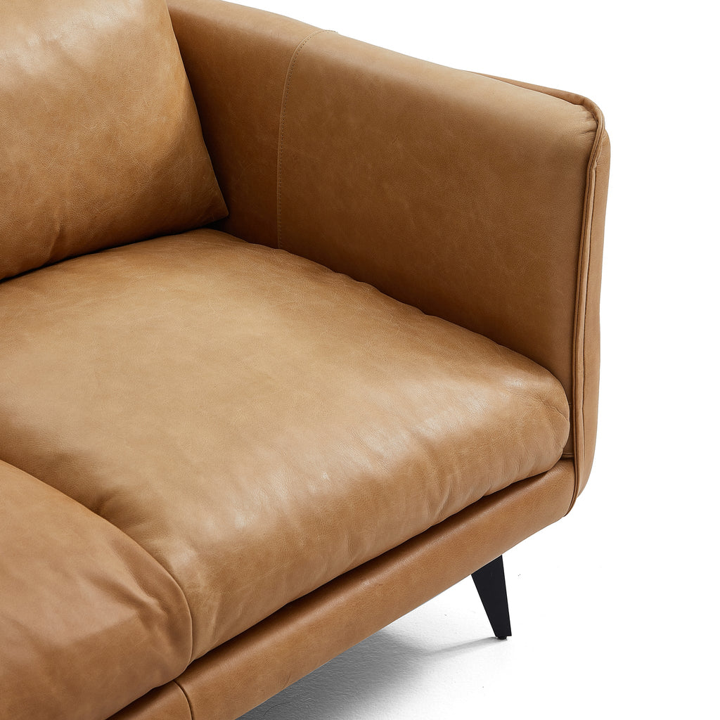Cognac Tan Genuine Leather Straight Back Sofa