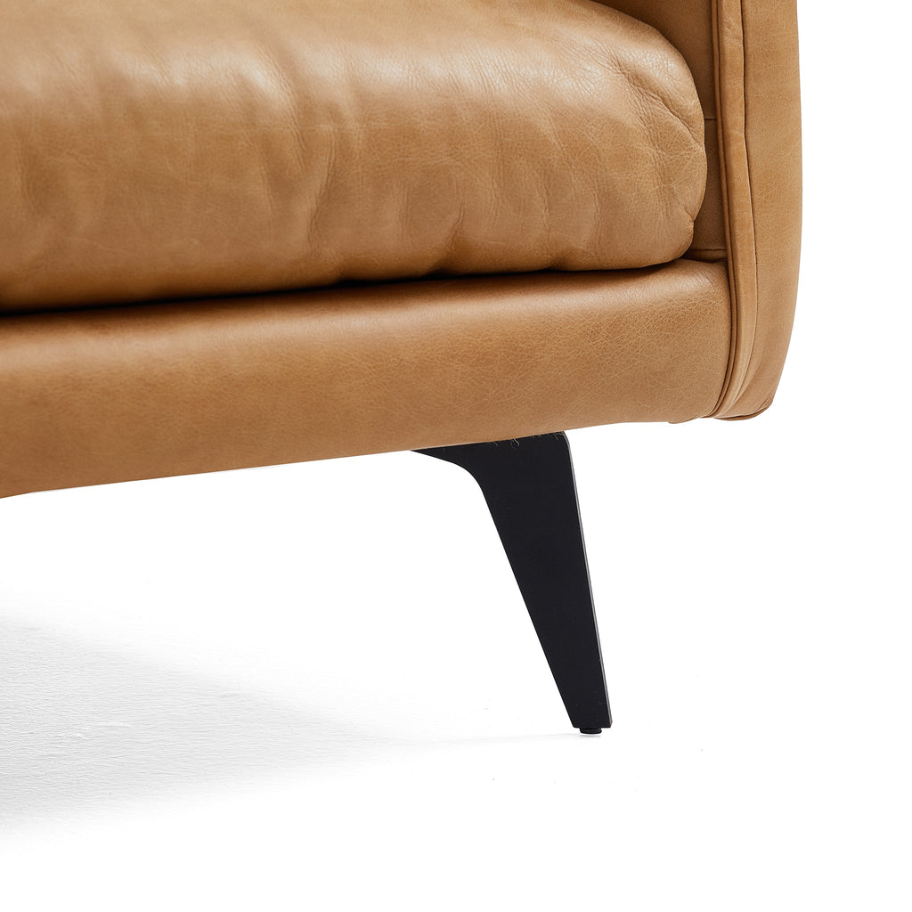 Cognac Tan Genuine Leather Straight Back Sofa