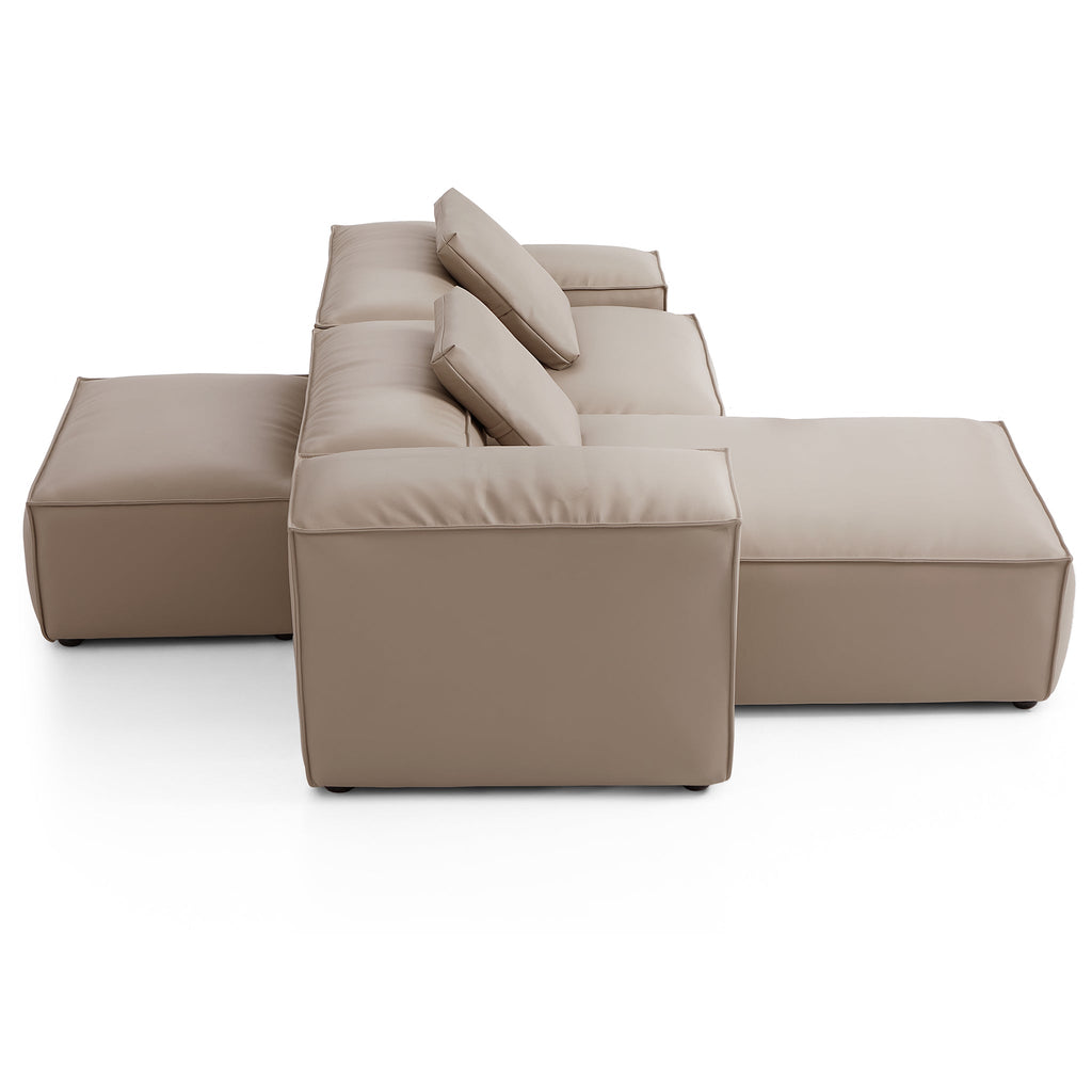 Cube Modular Beige Genuine Leather Double-Sided Sectional