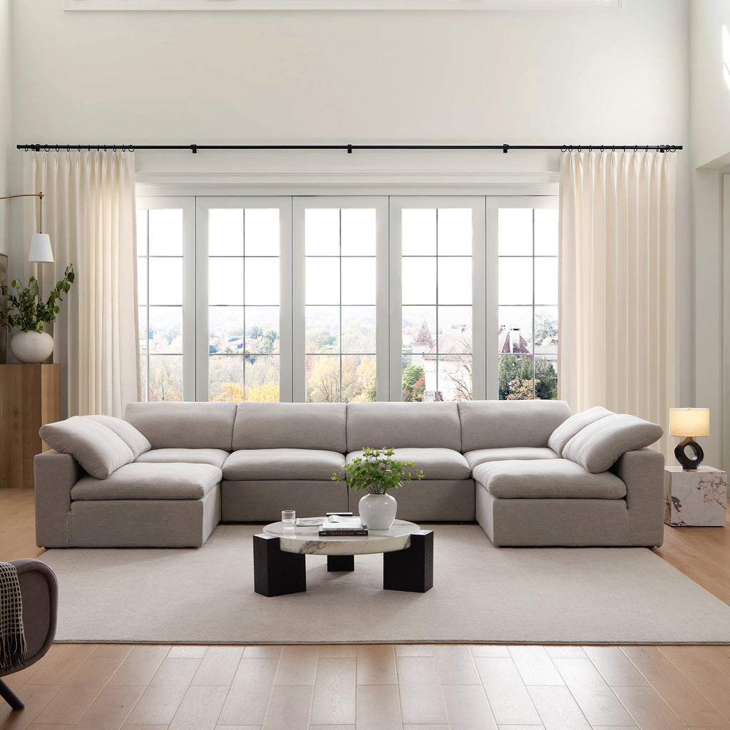 Canapé d'angle en U gris tendre Wabi-Sabi avec extrémités ouvertes