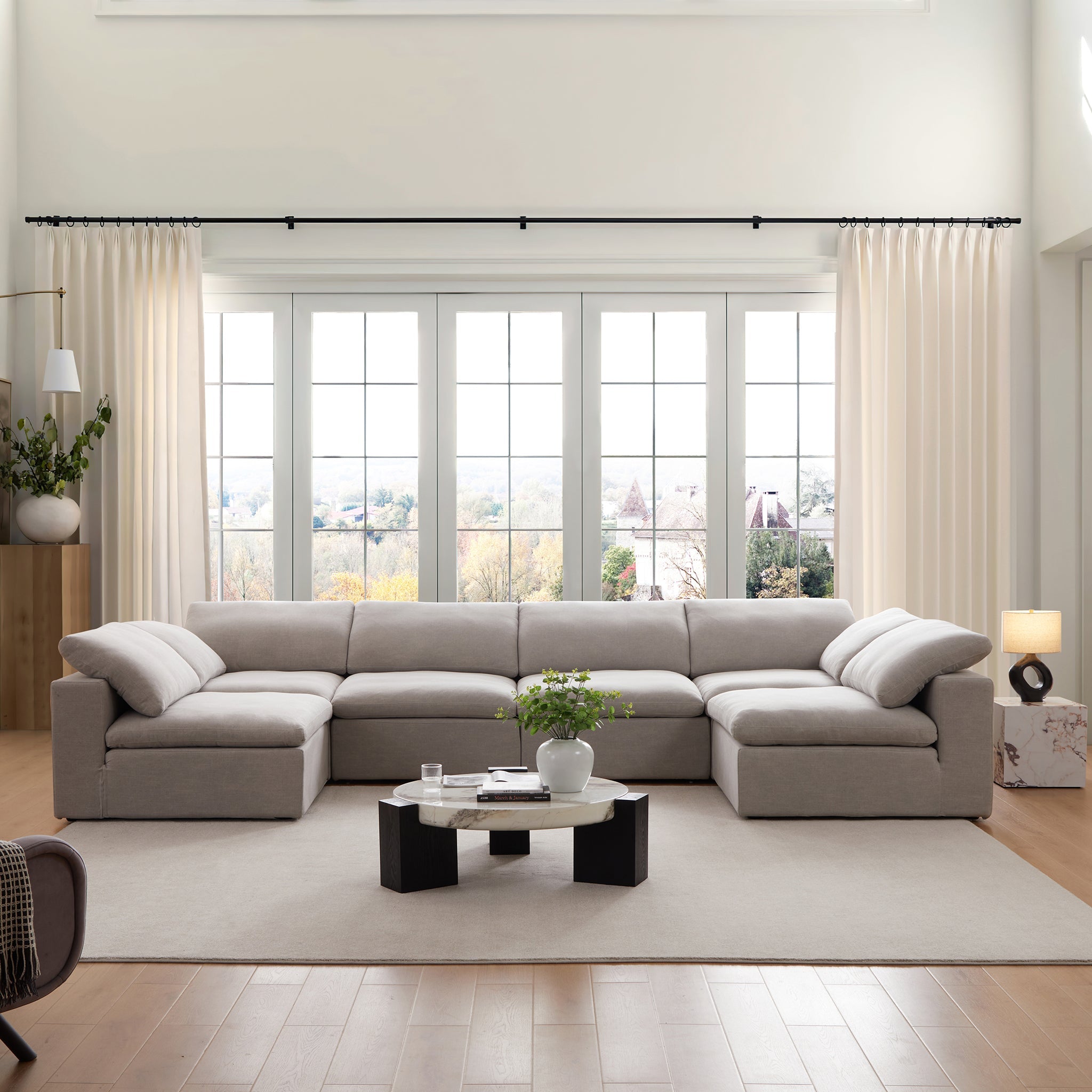 Canapé d'angle beige en forme de U Tender Wabi-Sabi avec extrémités ouvertes