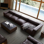 Canapé d'angle minimaliste de luxe en cuir marron foncé