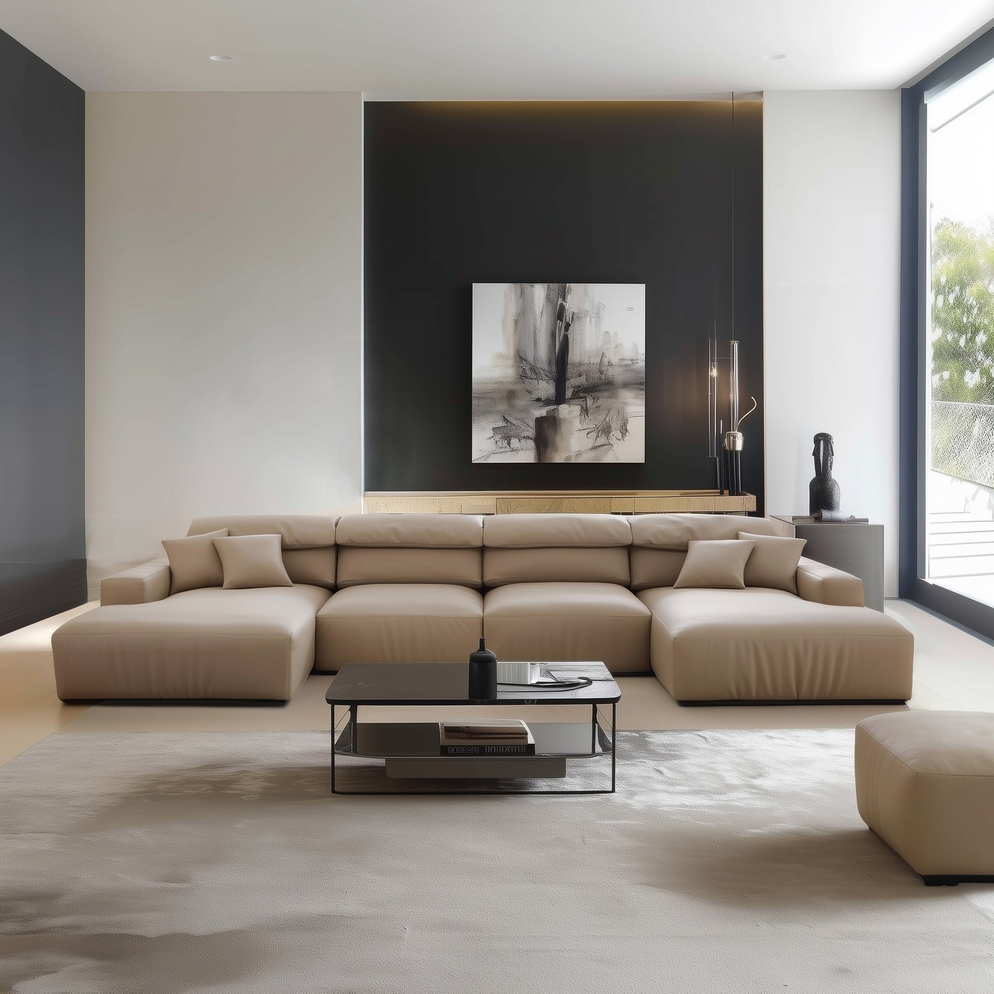Chestnut Khaki Leather Double Chaise Sectional