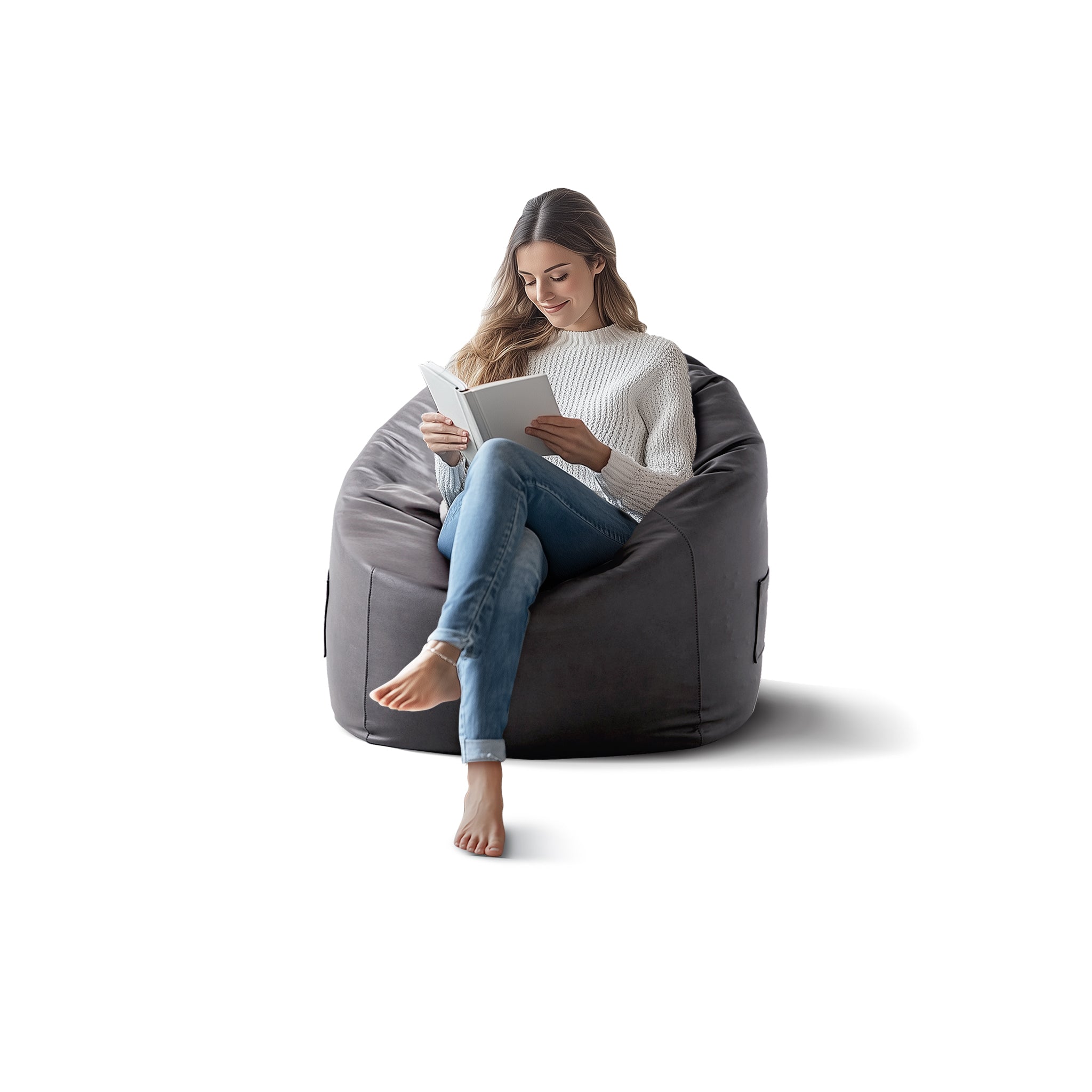 Pouf Litton en cuir gris