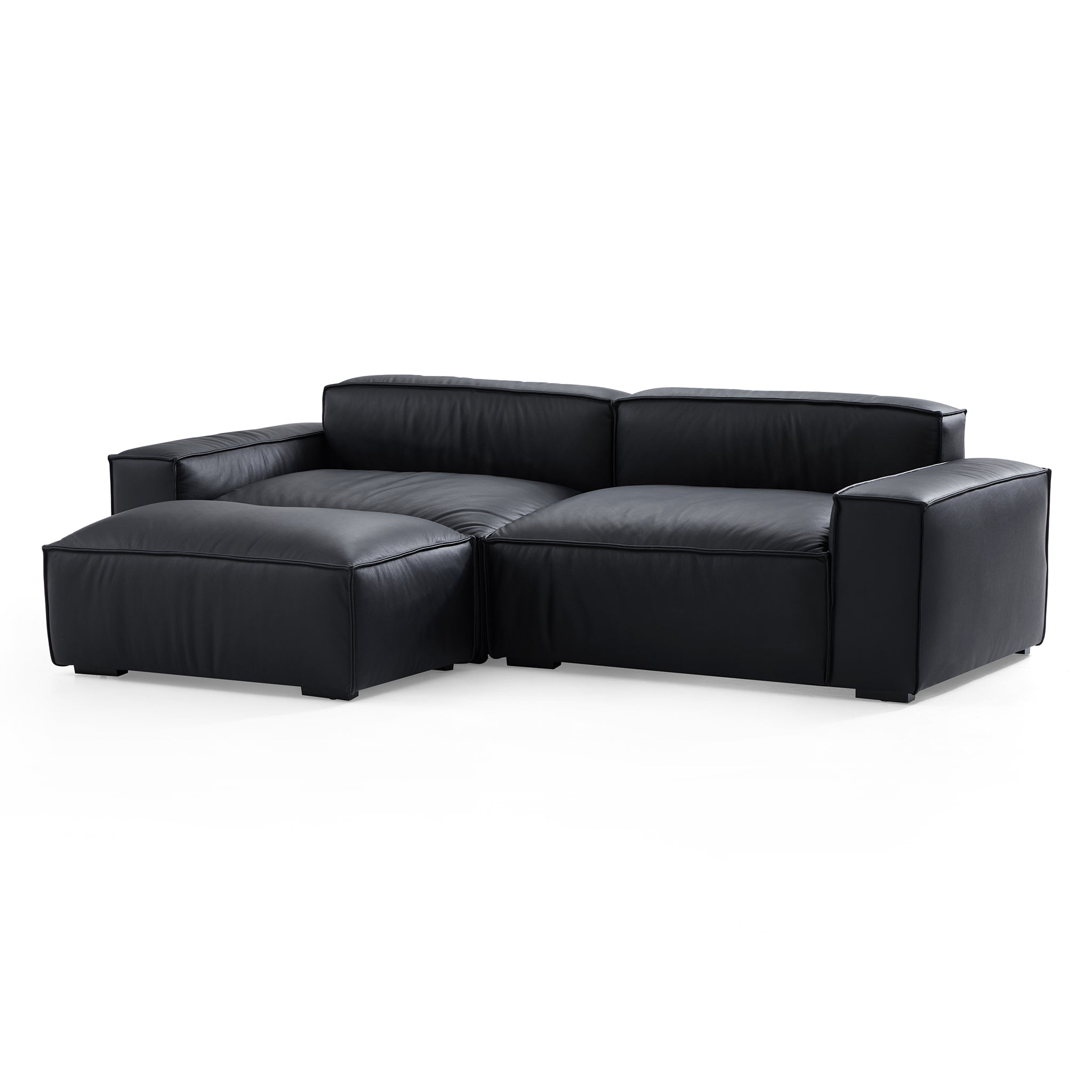 Canapé et pouf en cuir noir minimaliste de luxe