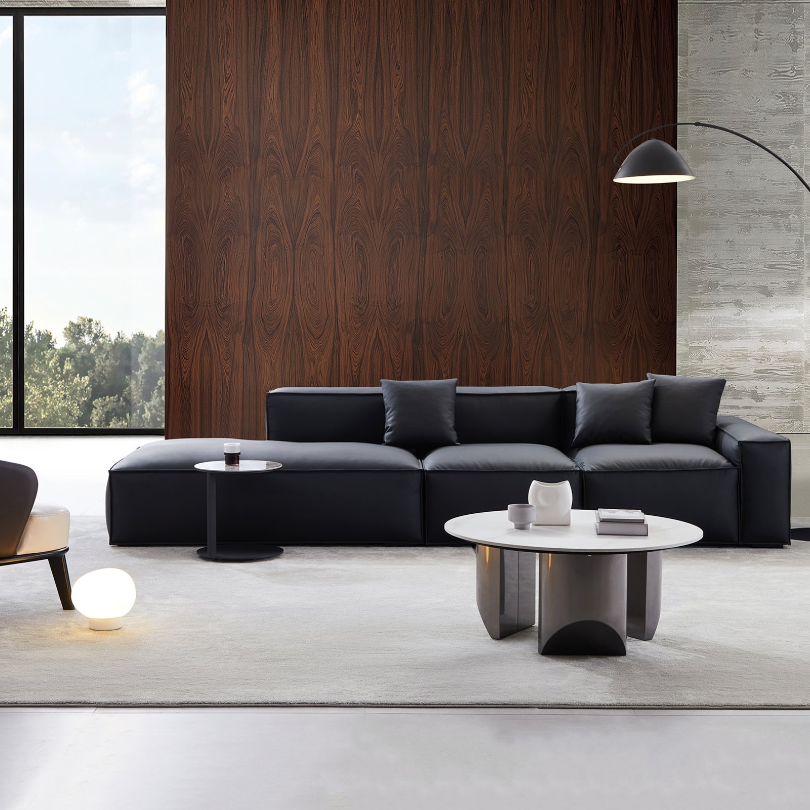 Canapé en cuir noir minimaliste géométrique