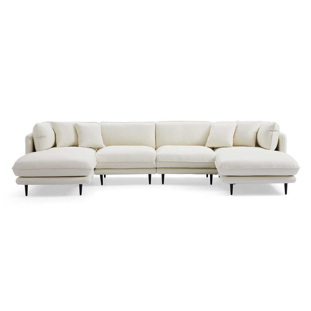 Vanilla White Leather U-Shaped Sectional