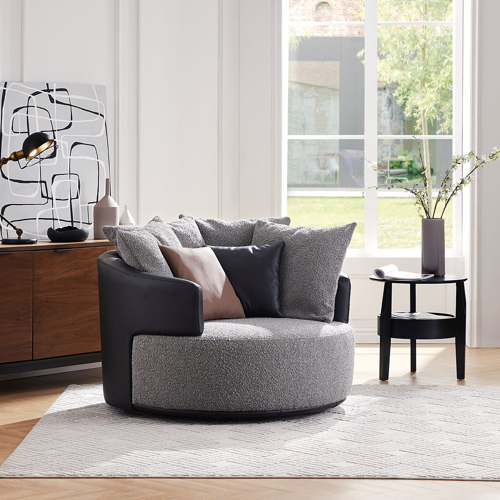 Fauteuil pivotant Luna en tissu bouclé gris clair