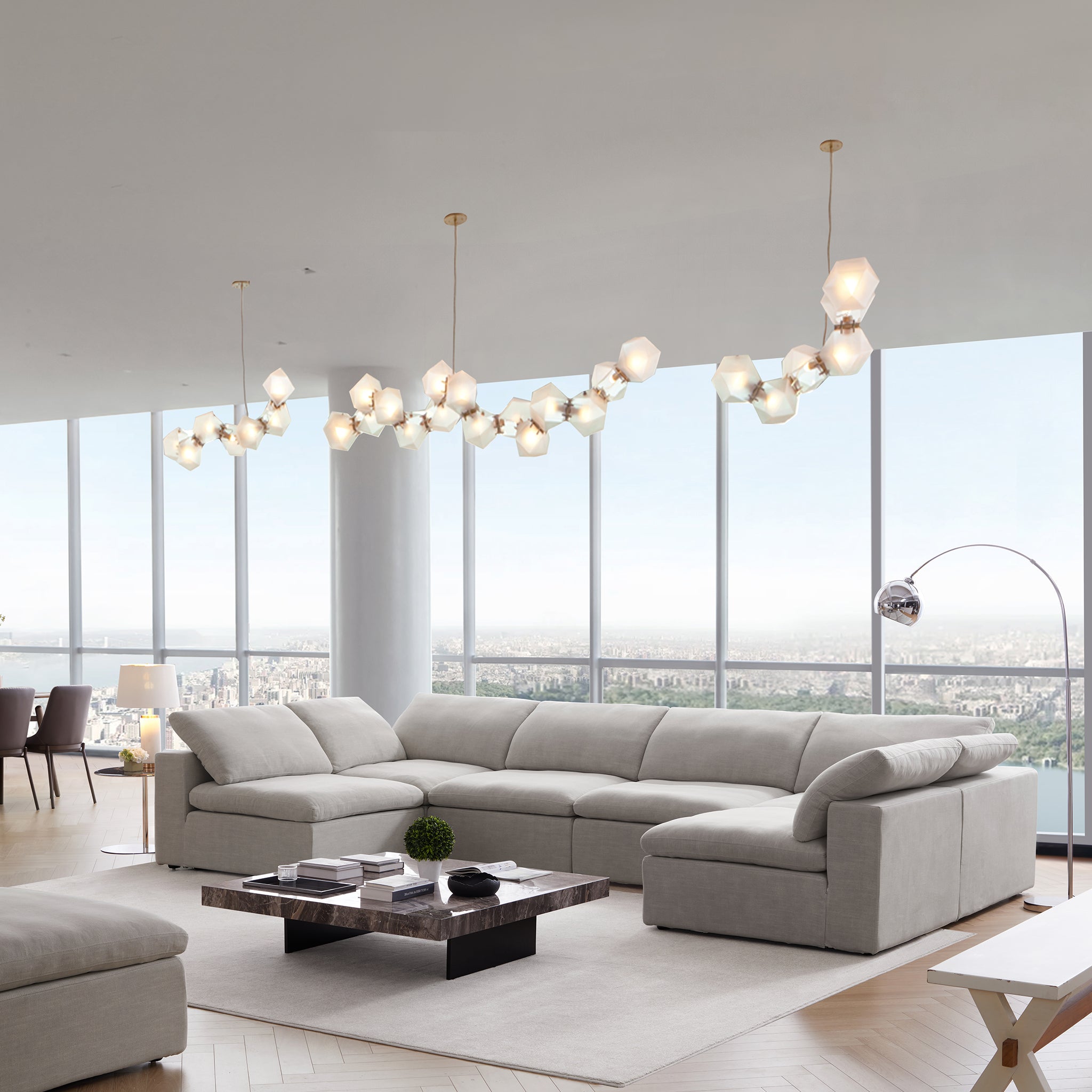 Canapé d'angle beige en forme de U Tender Wabi-Sabi avec extrémités ouvertes