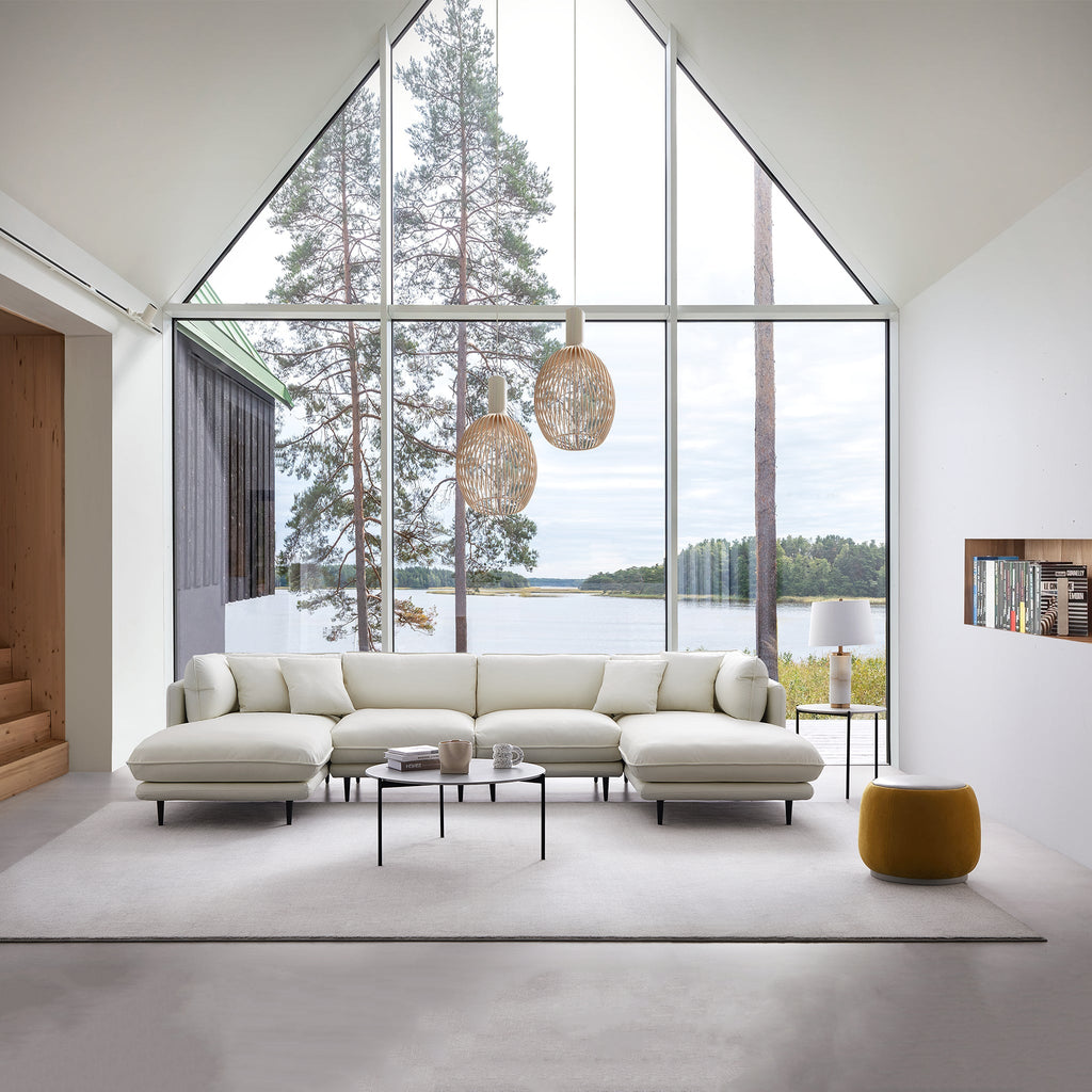 Vanilla White Leather U-Shaped Sectional