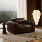 Fauteuil de luxe minimaliste en cuir marron foncé