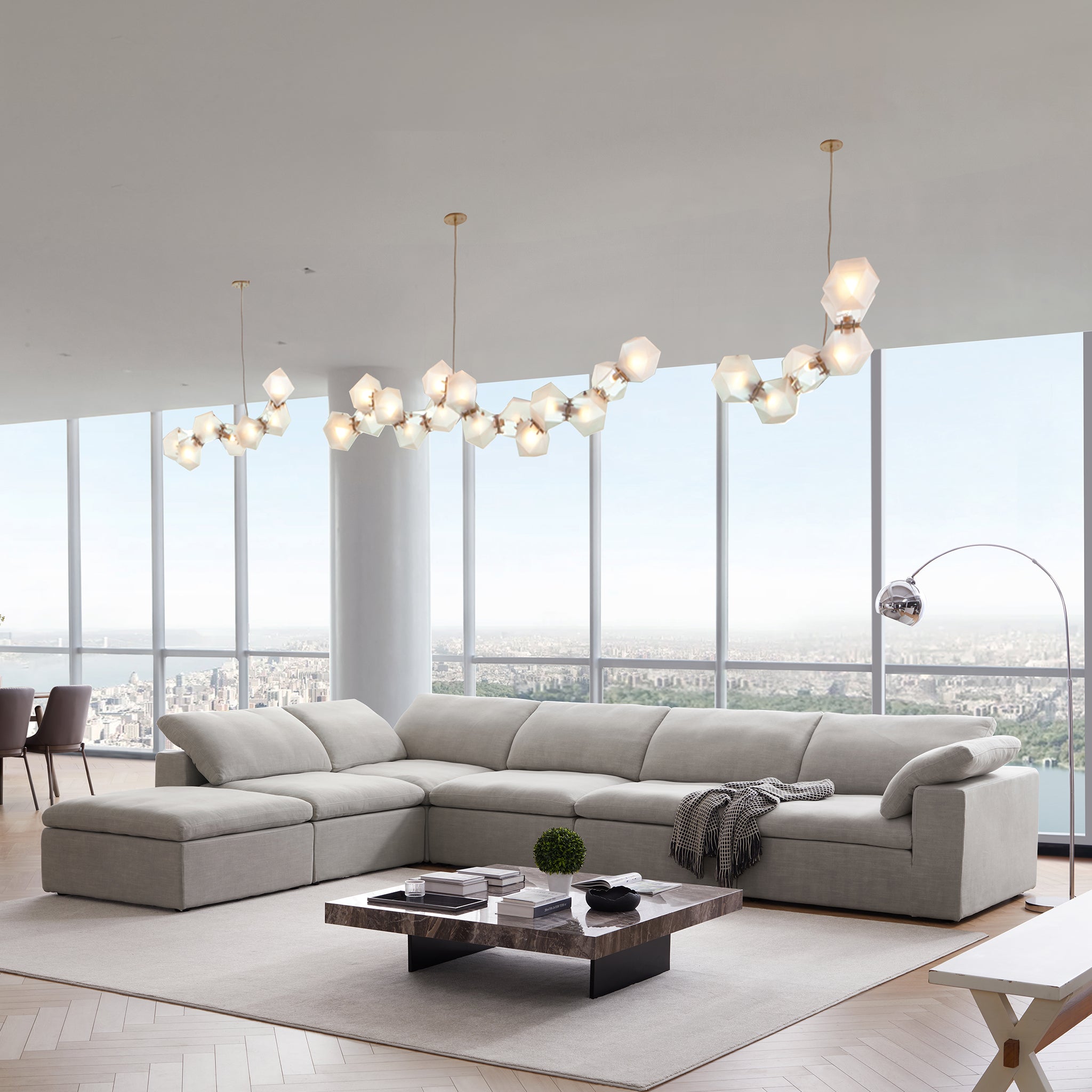 Canapé sectionnel et pouf en L Tender Wabi-Sabi gris