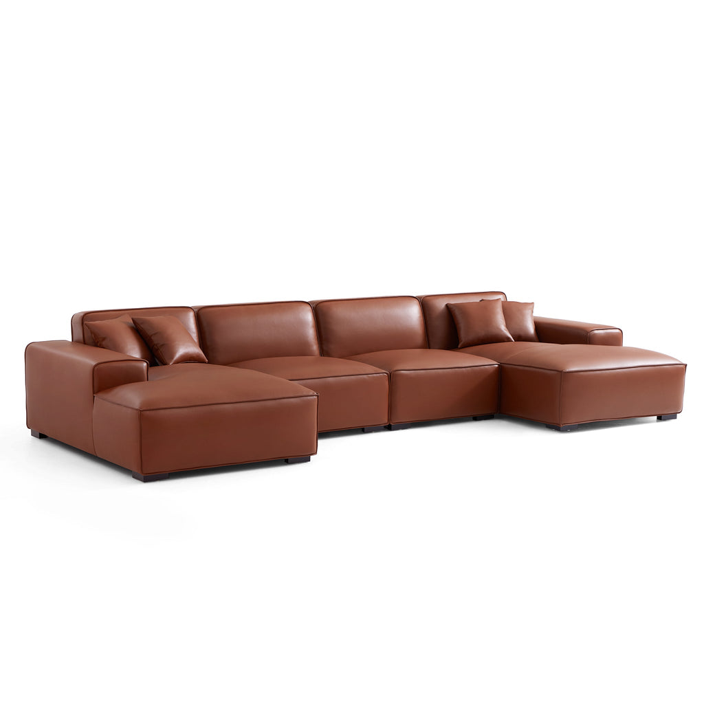 Domus Modular Beige Leather Double Chaise Sectional