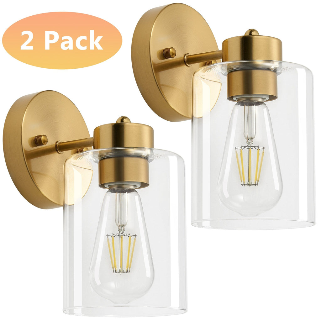Lot de 2 appliques murales dorées, luminaire de salle de bain avec abat-jour cylindrique, chrome/nickel brossé/bronze huilé