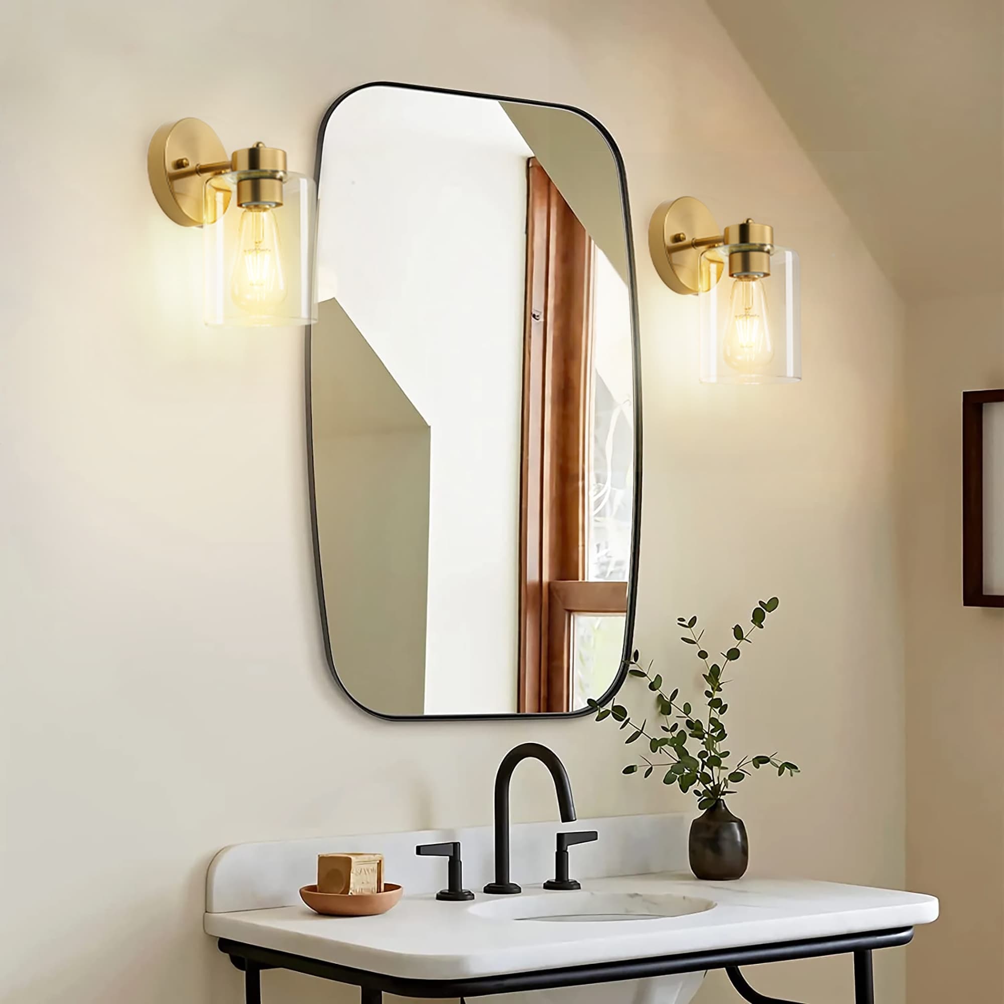 Lot de 2 appliques murales dorées, luminaire de salle de bain avec abat-jour cylindrique, chrome/nickel brossé/bronze huilé