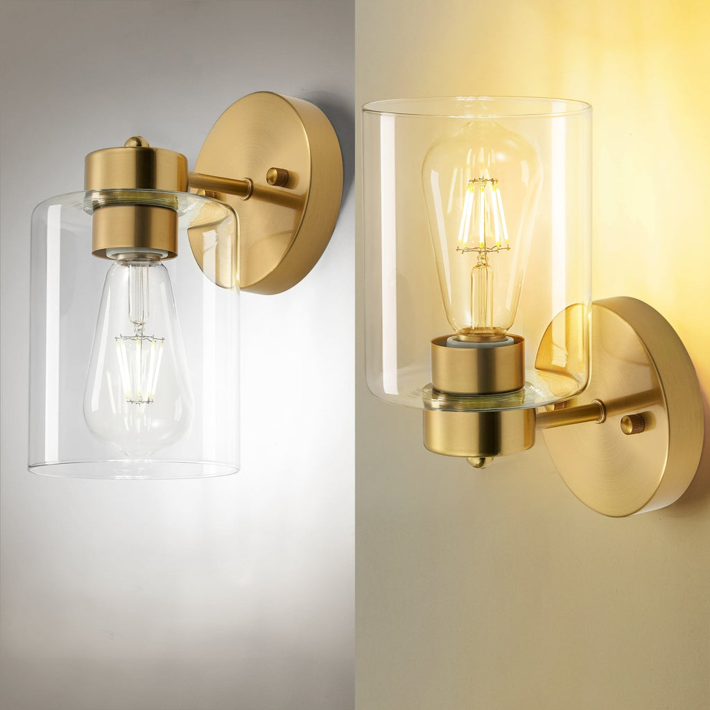 Lot de 2 appliques murales dorées, luminaire de salle de bain avec abat-jour cylindrique, chrome/nickel brossé/bronze huilé