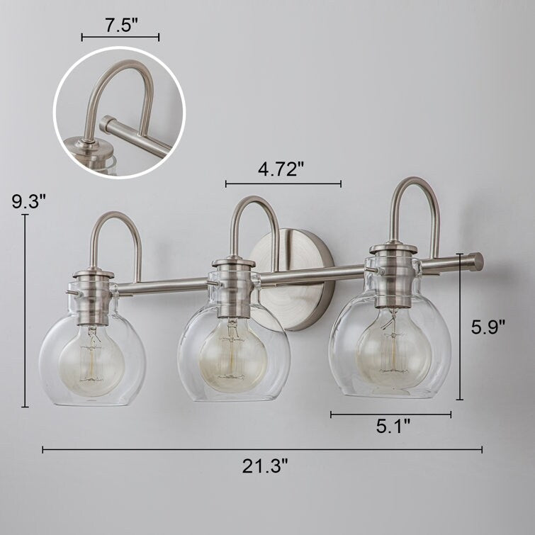 Applique murale de salle de bain à 2/3 lumières avec abat-jour en verre