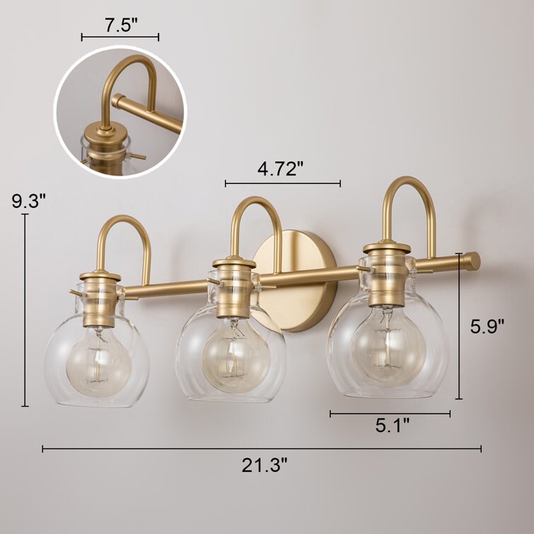 Applique murale de salle de bain à 2/3 lumières avec abat-jour en verre