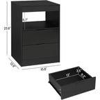 Table de chevet à 2 tiroirs avec LED et station de charge sans fil, étagère coulissante