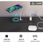 Table de chevet à 2 tiroirs avec LED et station de charge sans fil, étagère coulissante