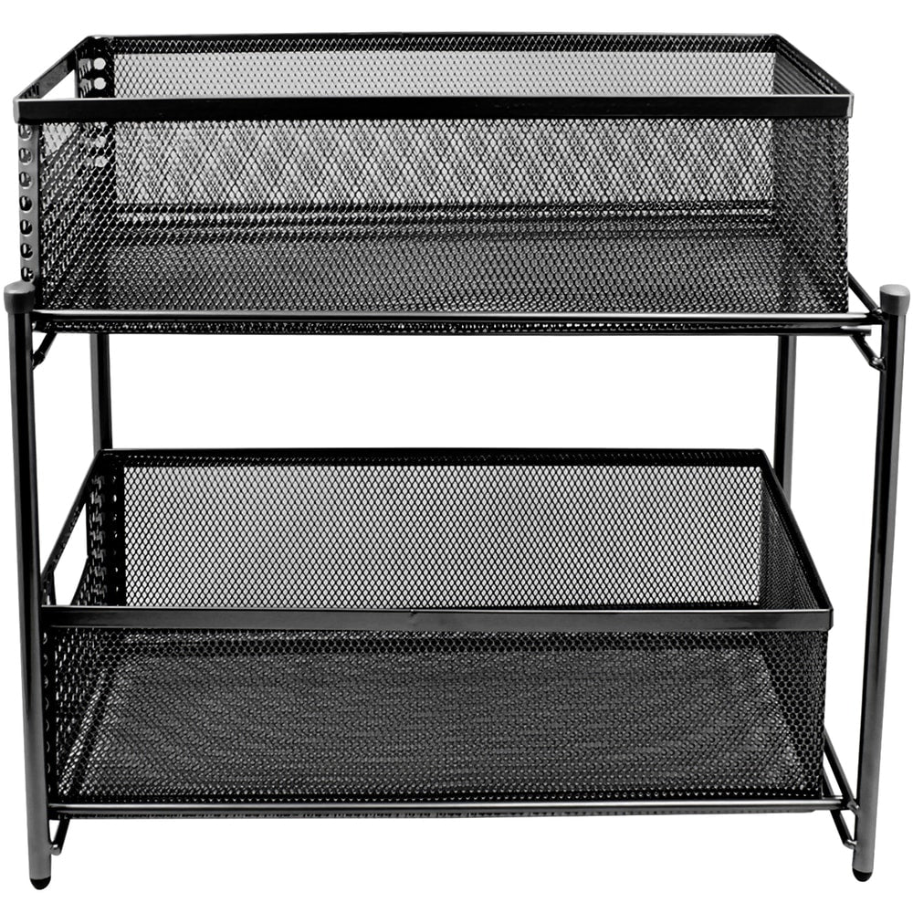 Paniers de rangement à 2 niveaux avec glissières en maille en acier (noir)