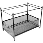 Paniers de rangement à 2 niveaux avec glissières en maille en acier (noir)