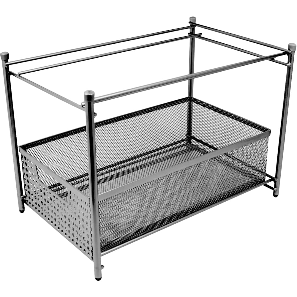 Paniers de rangement à 2 niveaux avec glissières en maille en acier (noir)