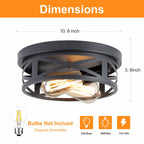Plafonnier encastré noir à 2 lumières de style ferme - Lot de 2