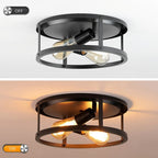 Plafonnier encastré noir à 2 lumières de style ferme - Lot de 2