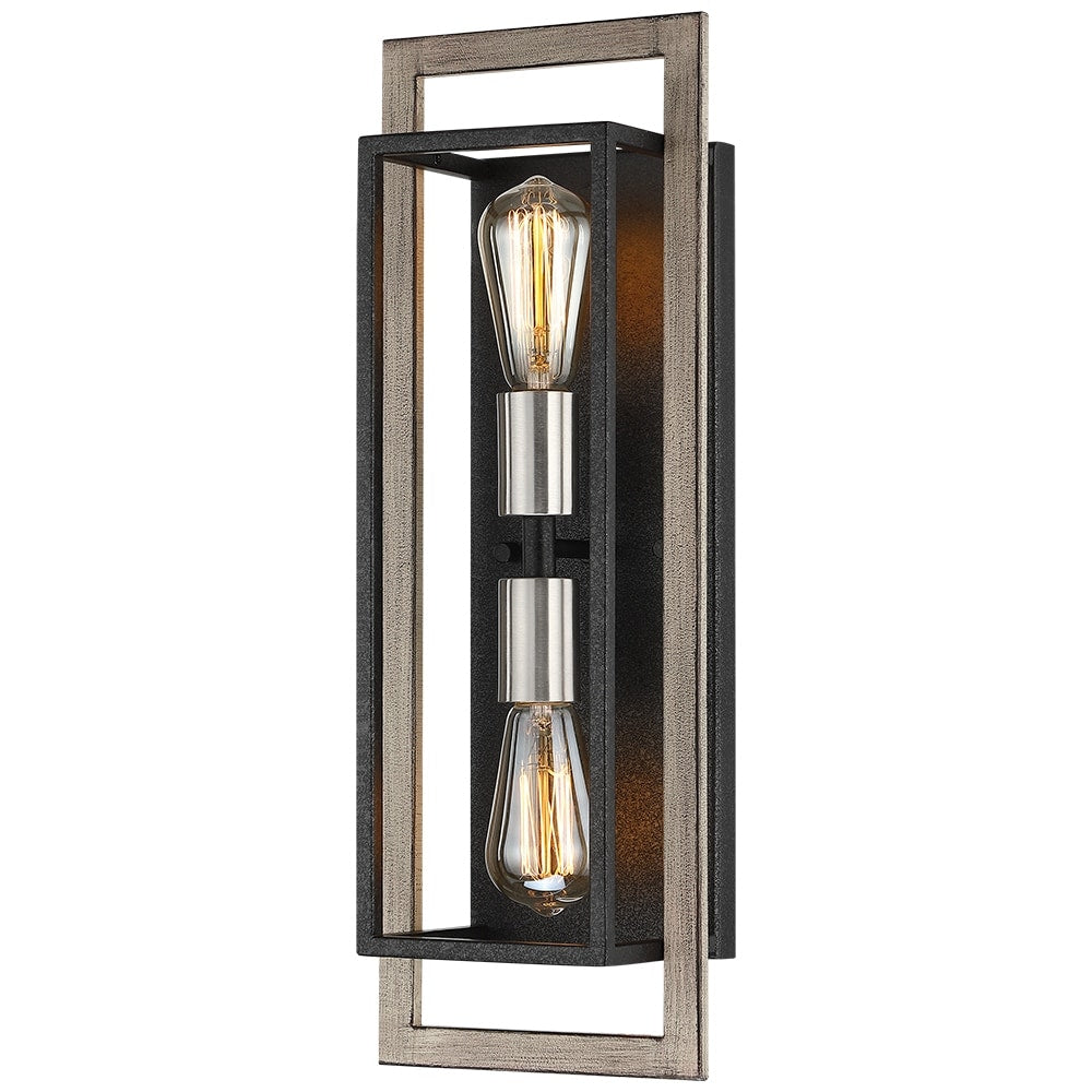 Applique murale rustique à 2 lumières, noir/bois, à intensité variable, style ferme – 20 po H x 7 po L x 5 po P – 7 po L
