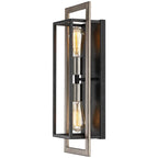 Applique murale rustique à 2 lumières, noir/bois, à intensité variable, style ferme – 20 po H x 7 po L x 5 po P – 7 po L