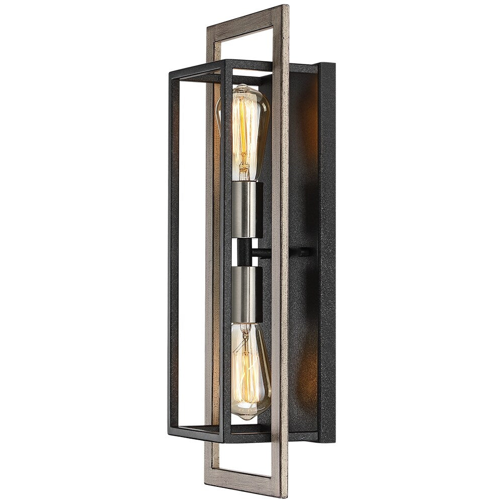 Applique murale rustique à 2 lumières, noir/bois, à intensité variable, style ferme – 20 po H x 7 po L x 5 po P – 7 po L